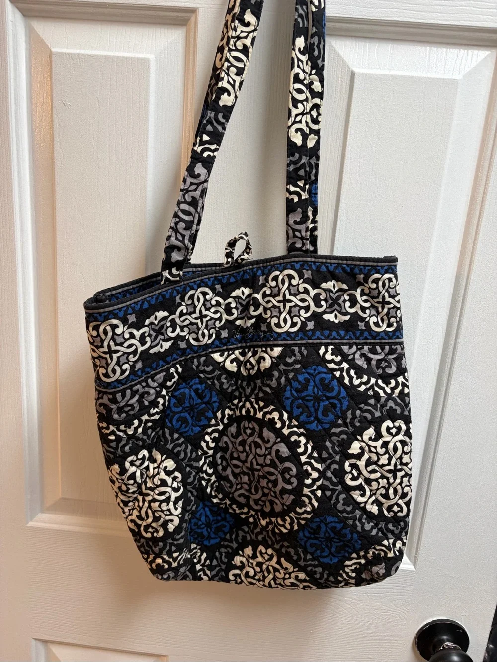 Vera Bradley Quilted Blue and Black Patterned Tote Bag